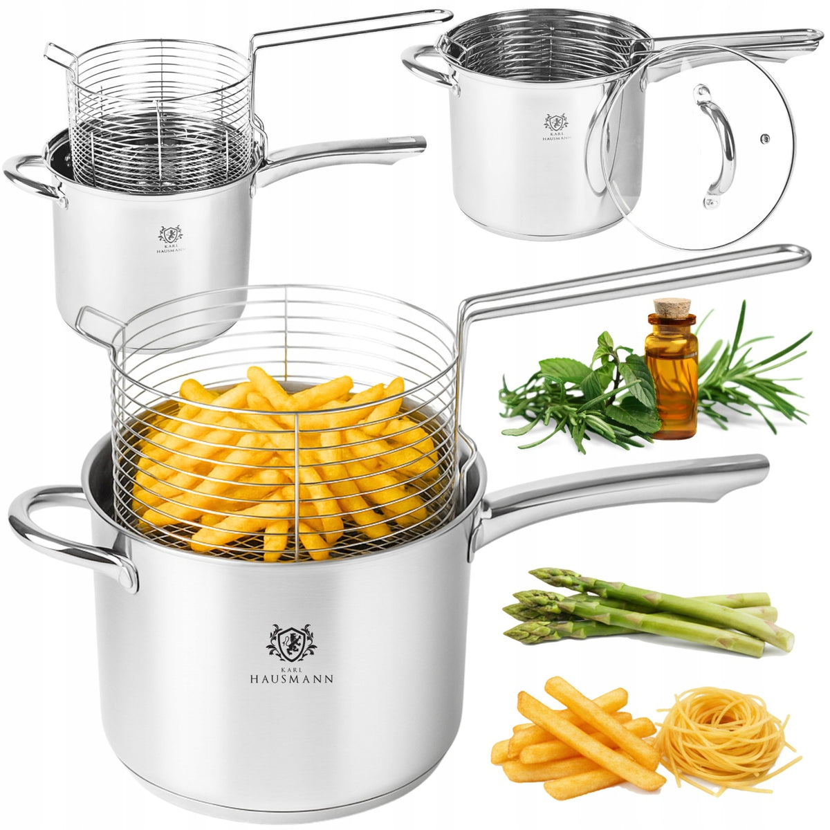 Garnek do frytek szparagów makaronu 3,6l gotowanie na parze sitko indukcja garnek tradycyjny 18 cm 3.6 l stal