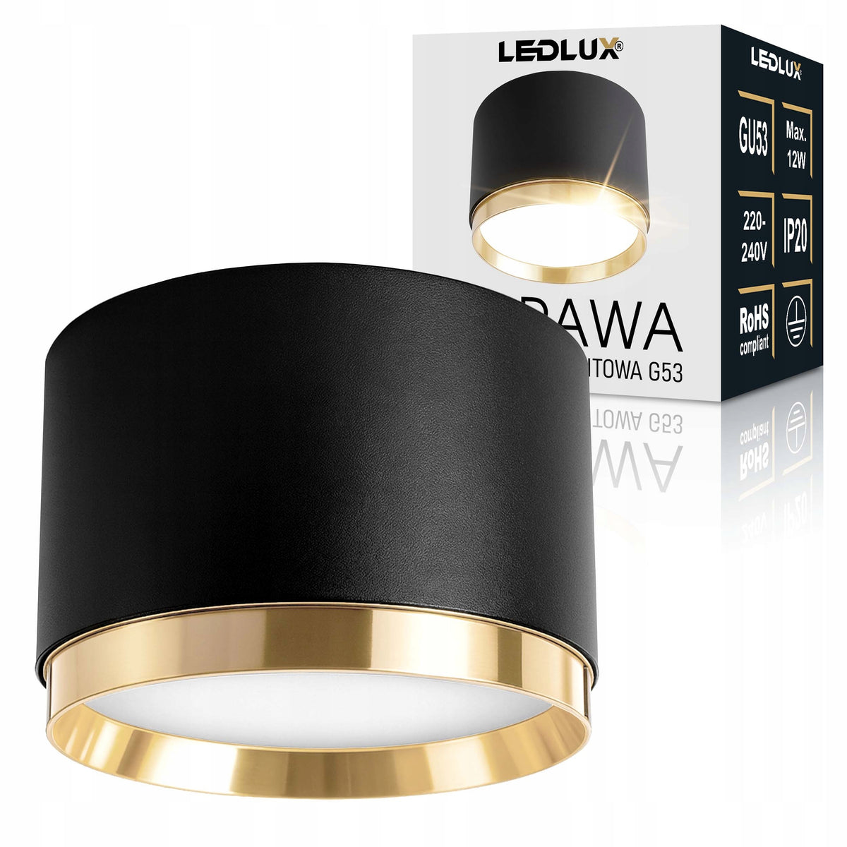 OPRAWA NATYNKOWA Sufitowa HALOGENOWA TUBA LED GX53 Walec SPOT Nowoczesna czarna lampa punktowa, bez żarówki, średnica