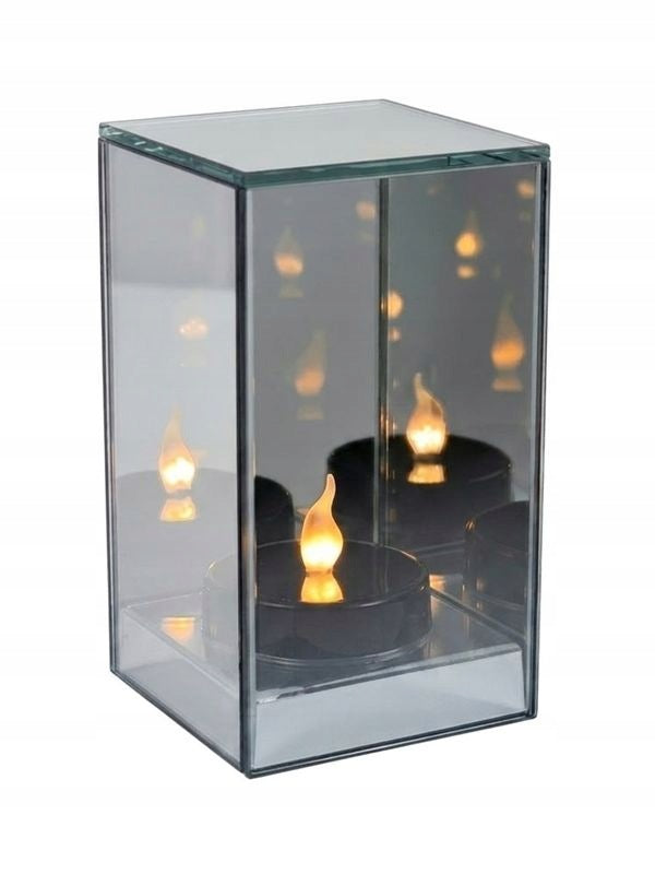 Lampion prostokątny LED Znicze Artystyczne Lustro efekt głębi 3D 15 cm dekoracja nagrobna na cmentarz, elektryczna