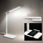 Lampka biurkowa LED USB lampa na biurko z ładowarką indukcyjną Qi dotykowa ściemniana, biała do pracy i nauki, 33 cm