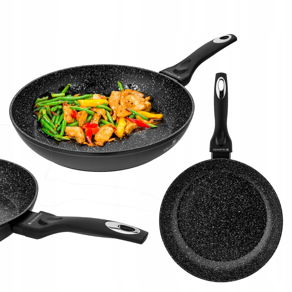 Patelnia marmurkowa nieprzywierająca indukcja gaz Valdinox Hunter 28 cm do smażenia, kuchnia ceramiczna i elektryczna
