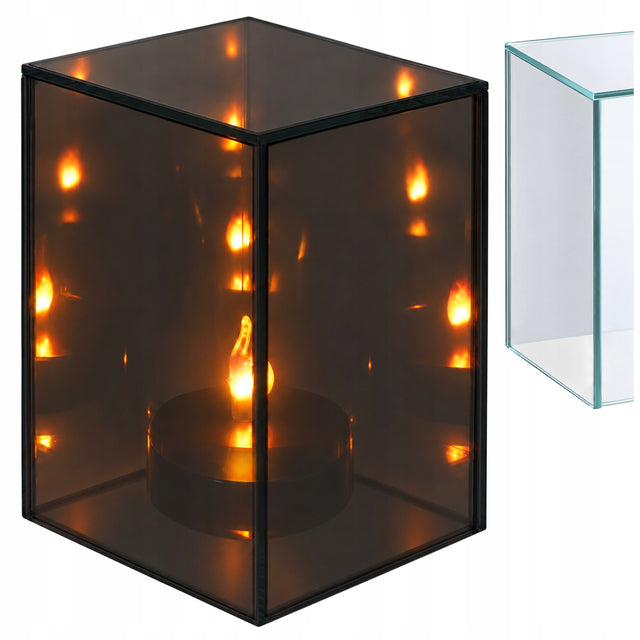 Lampion Lustrzany LED Latarenka Dekoracyjna 3D na Baterie 10x15cm Znicz ozdoba nagrobna, iluminacja cmentarna, dekoracja grobu, czarna obudowa