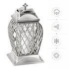 Znicz szklany lampion ozdobny Ażurowy Srebrny 33 cm na grób na cmentarz lampka LED, dekoracja nagrobna, ozdoba pomnika
