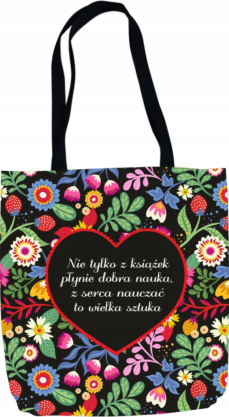 Prezent na dzień nauczyciela wychowawcy torba siatka prezentowa wzór 201 na zakupy, poliestrowa 36x40 cm z uchwytem