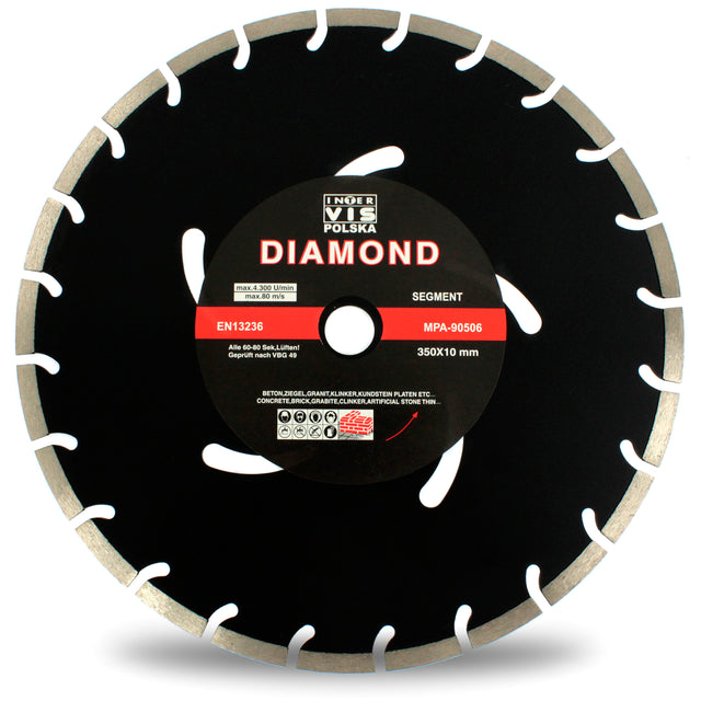 Tarcza do betonu diamentowa inter-vis 350 segment do cegły, kamienia, ceramiki, płyt g-k, HDF, PCV, otwór 25,4 mm