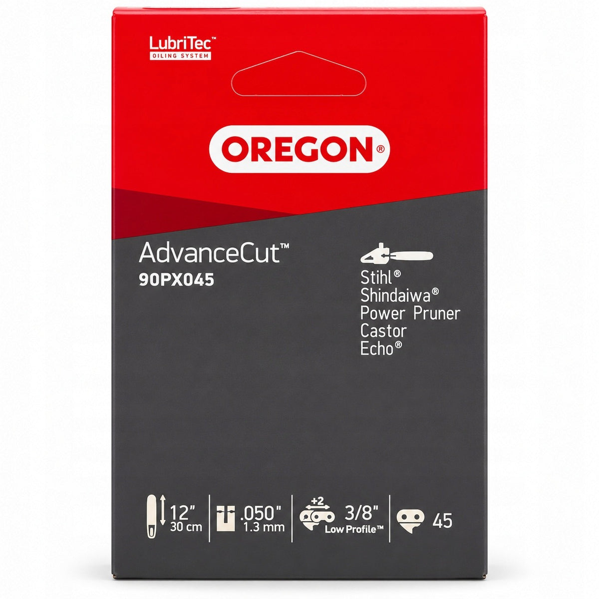 Łańcuch Oregon 90PX045E 3/8 LP 1,1 mm 45 ogniw 30 cm 12" do pilarki, osprzęt tnący do drewna, profil niski