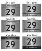 Tablica tabliczka adresowa numer domu aluminiowa + Wkręty, zaślepki szyld na elewację, oznaczenie budynku, srebrny