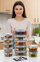 12x Pojemniki kuchenne hermetyczne na żywność z uszczelką zestaw pojemników 5,6 cm 7.5 cm 8.07 l bezbarwny, szary