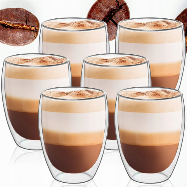 6x szklanka termiczna do kawy latte herbaty z podwójnym dnem 350ml prezent 350 ml bezbarwny
