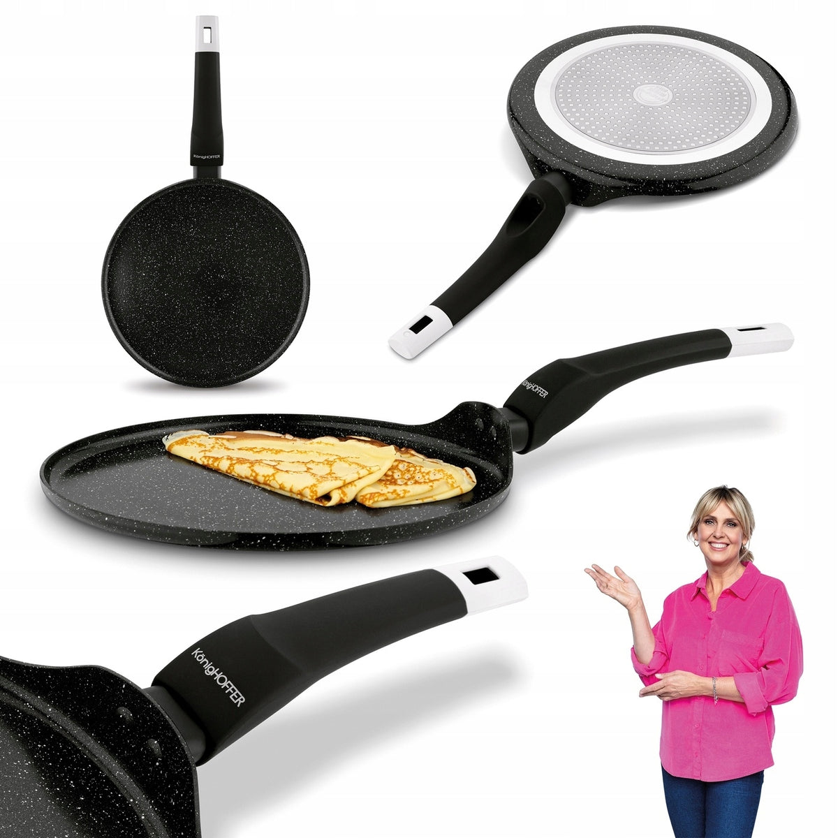 PATELNIA do NALEŚNIKÓW Ceramiczna Pancakes GAZ Konighoffer 26,5cm do crepes i placuszków, na indukcję i kuchenkę