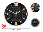 Zegar ścienny Alaska czarny - 3D Czytelny- Nowoczesny- cichy analogowy na baterie, cyfry arabskie, średnica 28 cm, z