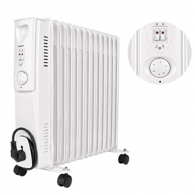 Grzejnik elektryczny olejowy 13 żeberek 2500WATT termostat bezgłośny olejak 535 mm 550 mm grzewcza biały