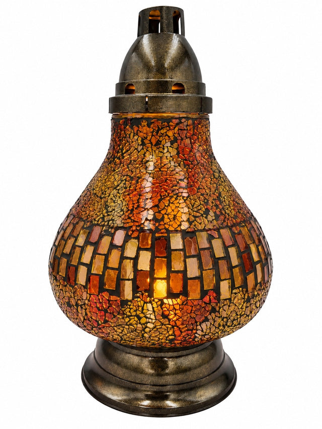 Znicz na wkład witraz karafka karafa pomarańczowa premium orange illumini lampion nagrobny, ozdoba na grób, wysokość 36 cm