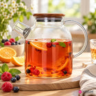 Szklany Dzbanek z Metalowym Sitkiem i Pokrywą do Herbaty Ziół Napojów 1,8L naczynie z filtrem, lemoniada, kompot, woda