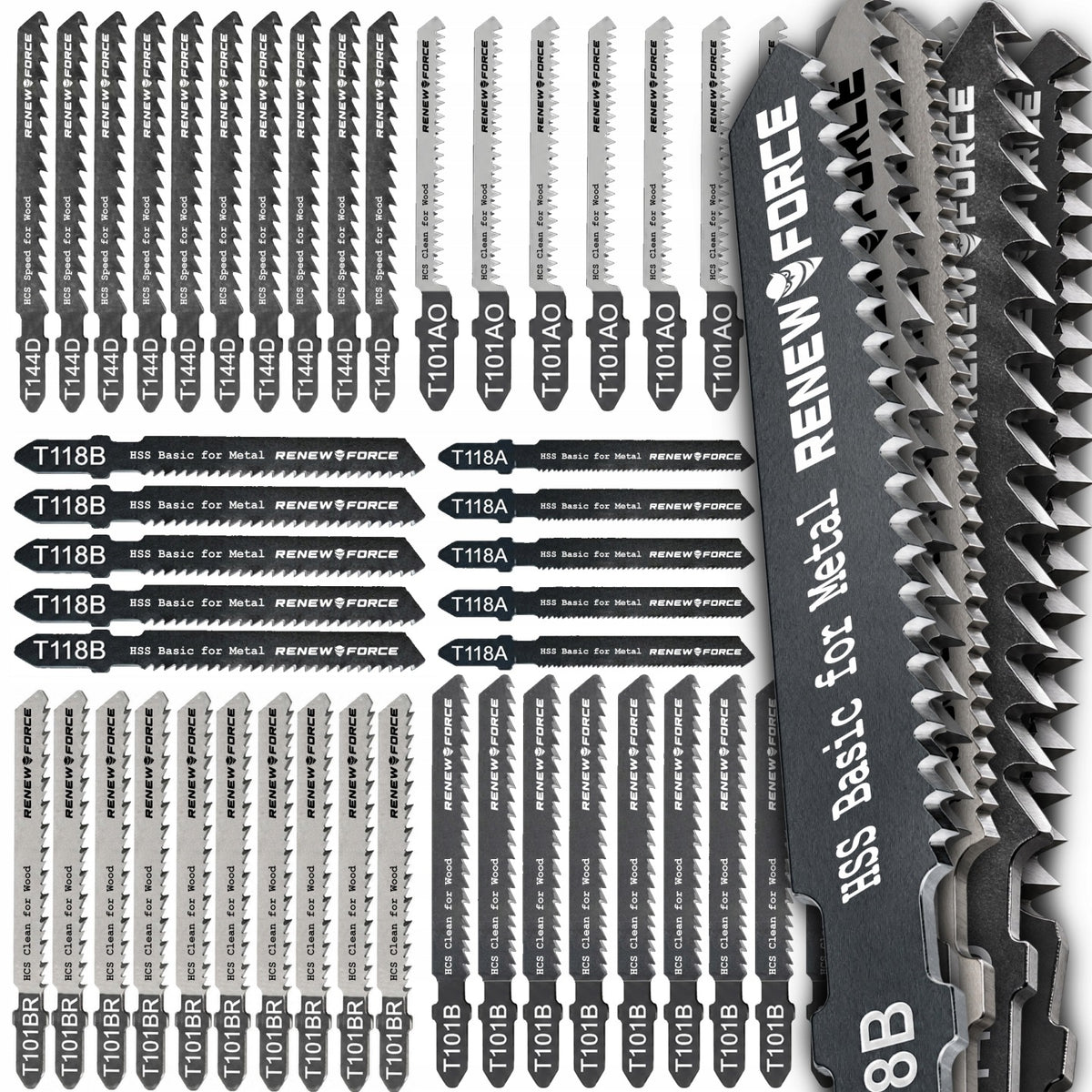 ZESTAW 50x BRZESZCZOTY Do Wyrzynarki T-SHANK Drewno Metal Plastik HCS HSS ostrza do piły, aluminium, PCV, stal