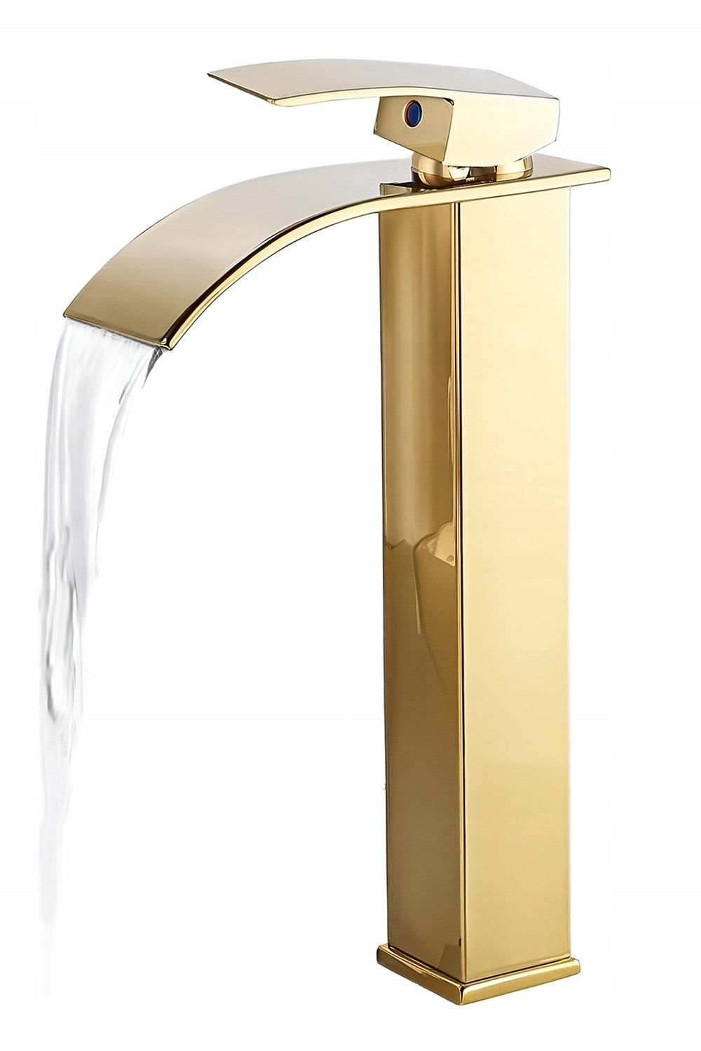 Bateria umywalkowa chrom wysoka złota nablatowa wodospad glamur gold 30 CM kran łazienkowy jednouchwytowy stojący stała
