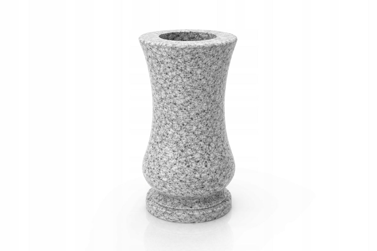Wazon Granitowy na Nagrobek Cmentarny Jasny Szary 28cm Okrągły Tulipan pojemnik kwiatowy, dekoracja grobu, ozdoba