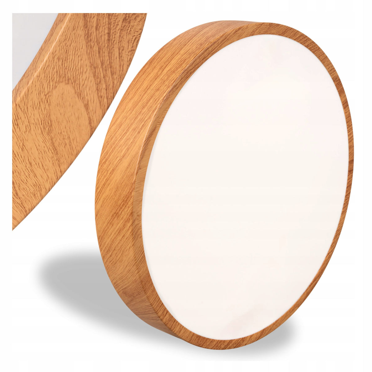 Lampa sufitowa LED Plafon drewno okrągła 30cm 30W do pokoju boho naturalna oprawa z wbudowanym źródłem, neutralna barwa