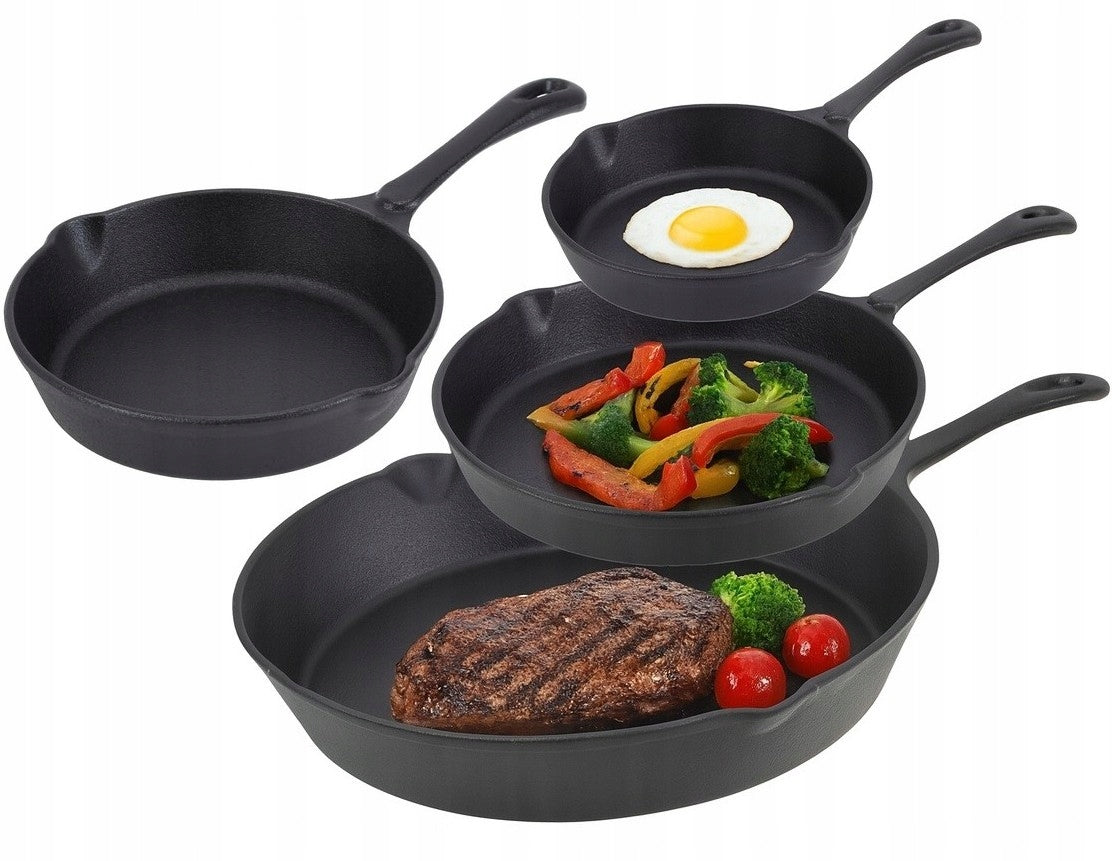 Zestaw PATELNI 4x PATELNIA Ciężka ŻELIWNA 30, 25, 20, 16 cm. INDUKCJA GAZ do smażenia, na kuchenkę ceramiczną i