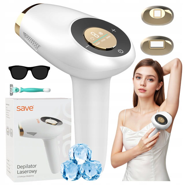 Depilator laserowy IPL bezbolesny do ciała bikini twarzy chłodzący nasadki biały