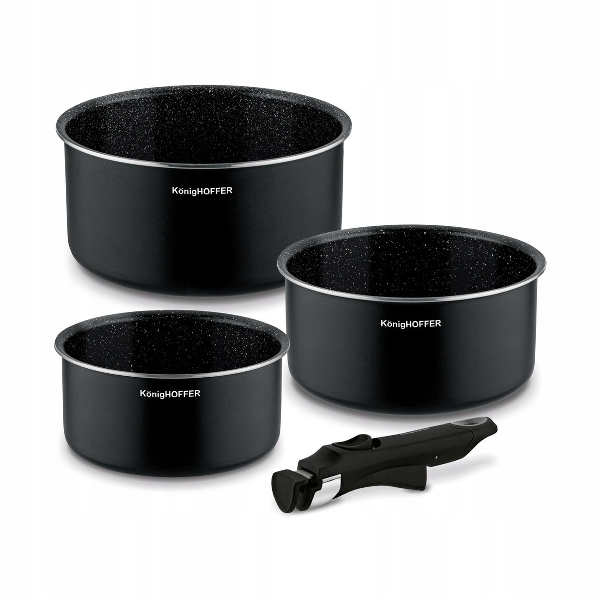 Zestaw garnków z odpinaną rączką na GAZ Konighoffer Spinel Black 4 el aluminiowe naczynia non-stick do kuchni
