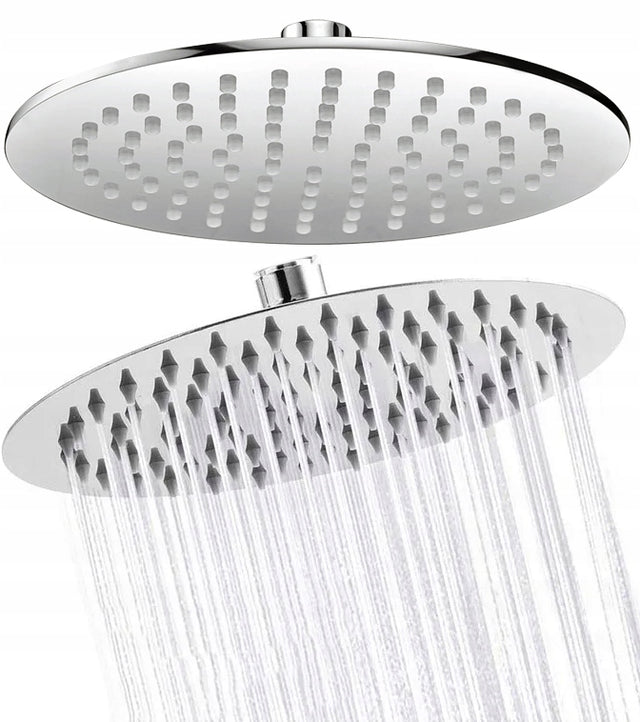 Okrągła deszczownica 30cm natryskowa slim anti calc prysznicowa do kabin głowica do kąpieli jedn funkcja srebrna