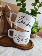 Kubek elegancki zestaw dla pary prezent na ślub wesele rocznice do kawy i herbaty, ceramika, białe, 300 ml, opakowanie
