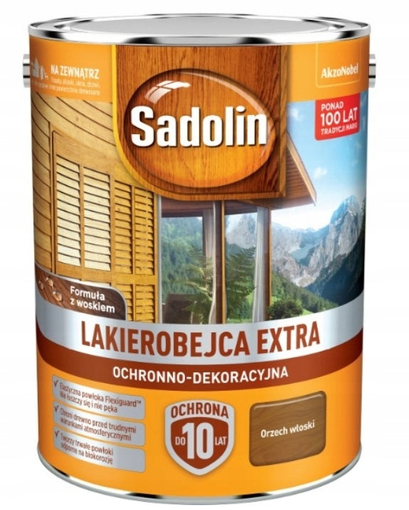 Lakierobejca sadolin extra orzech włoski 5l bejca do drewna, impregnat ochronno-dekoracyjny, do drewnianych powierzchni