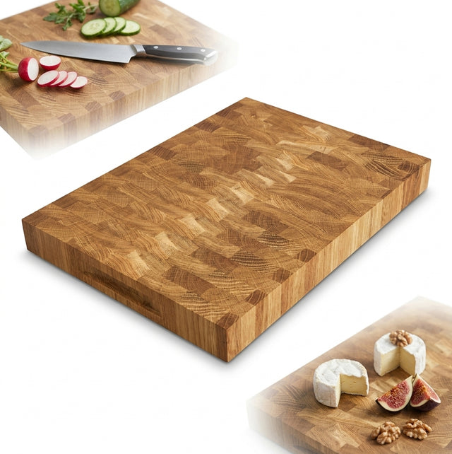Deska do krojenia END grain sztorcowa dębowa olejowana 40x30x4 solidna blok podkładka kuchenna do siekania warzyw i mięsa
