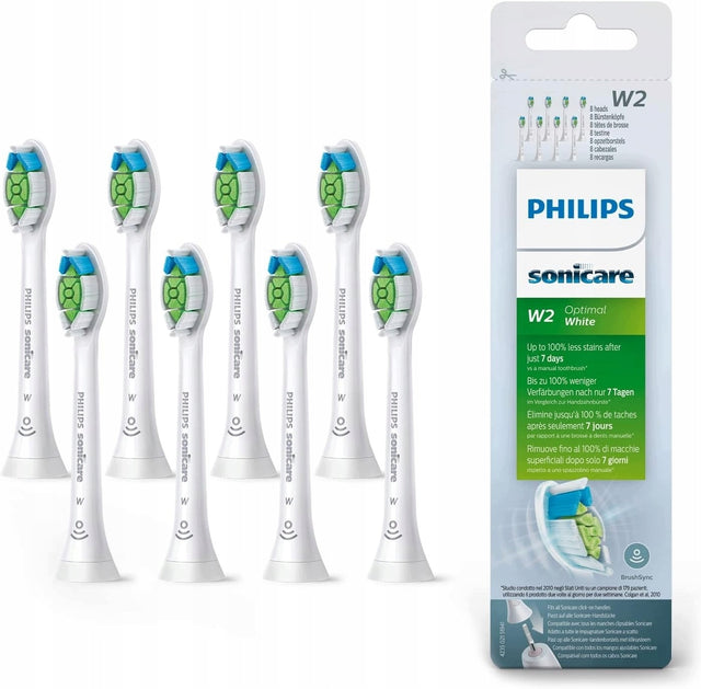 8 szt Końcówki do szczoteczki Philips Sonicare W2 hx6064 Optimal White główki zamienne, soniczne, wybielające, higiena jamy ustnej