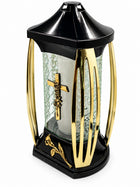 Znicz Szkalny Zn-184 Obudowa Domek Złote Boki 29cm lampion nagrobny na cmentarz, parafinowy, czas palenia do 40 godzin