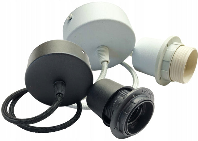Oprawa wisząca do lampy kabel metalowa w oplocie Biały i czarny E27 60 w zwis sufitowy, pojedynczy punkt świetlny, 70 cm