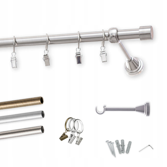 Karnisz pojedynczy sufitowy 19 ciche kółka 150 cm czarny loft biały srebrny metalowy drążek do zasłon i firan, średnica 19 mm