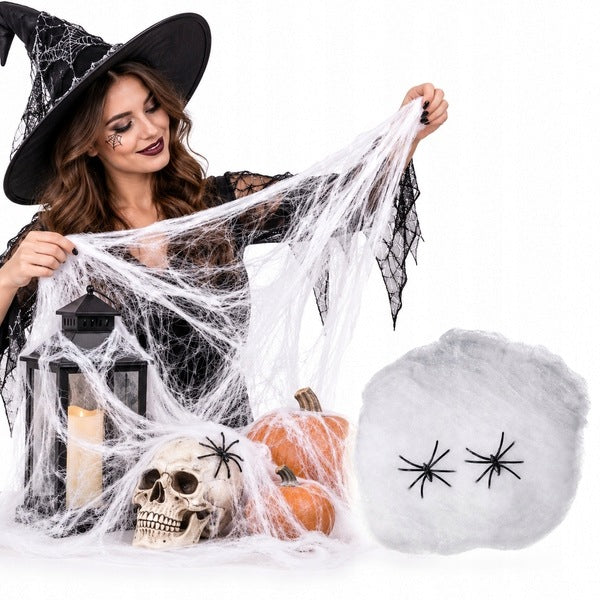Pajęczyna pająka biała 500 gram pająki dekoracja halloweenowa halloween sztuczna sieć z pająkami, ozdoba na imprezę tematyczną