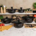 Zestaw garnków indukcja komplet patelnia z pokrywką rondelek Black Rose 10 elementów, aluminium, powłoka non-stick, na