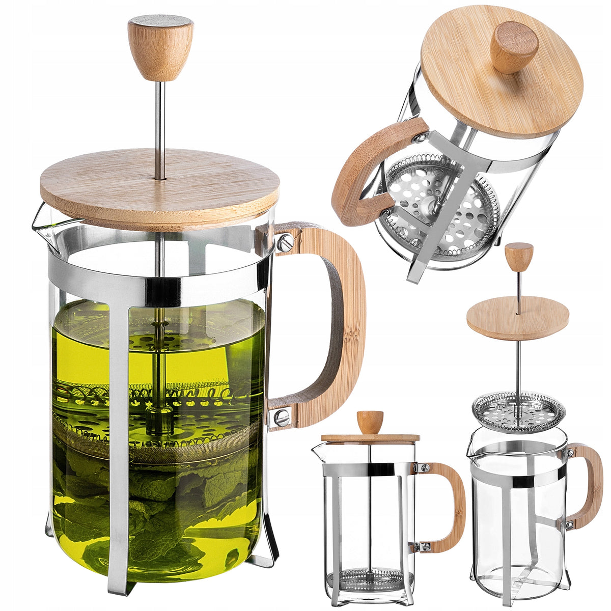 Zaparzacz do herbaty kawy ziół tłokowy kawiarka dzbanek szklany sitko 800ml French press, praska, 4 filiżanki, można