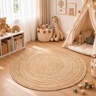 Okrągły dywan z juty 120 CM naturalny beżowy pleciowy w stylu boho mata podłogowa do salonu, sypialni i przedpokoju