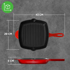 Patelnia grillowa żeliwna emaliowana 28cm czerwona nutrichef indukcja GAZ kwadratowa do piekarnika na kuchenkę