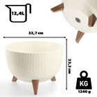 Doniczka donica ogrodowa z nóżkami na kwiaty duża okrągła wkład misa 33 cm pojemnik roślinny z tworzywa beżowy 12,4 l