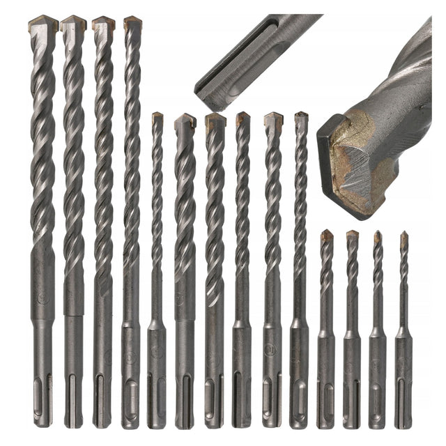 Wiertło Do Betonu SDS-Plus Zestaw Wierteł 14szt fi 5-16mm 110-210mm Komplet cegła, mur, kamień, gips, krzyżowe 2 zęby