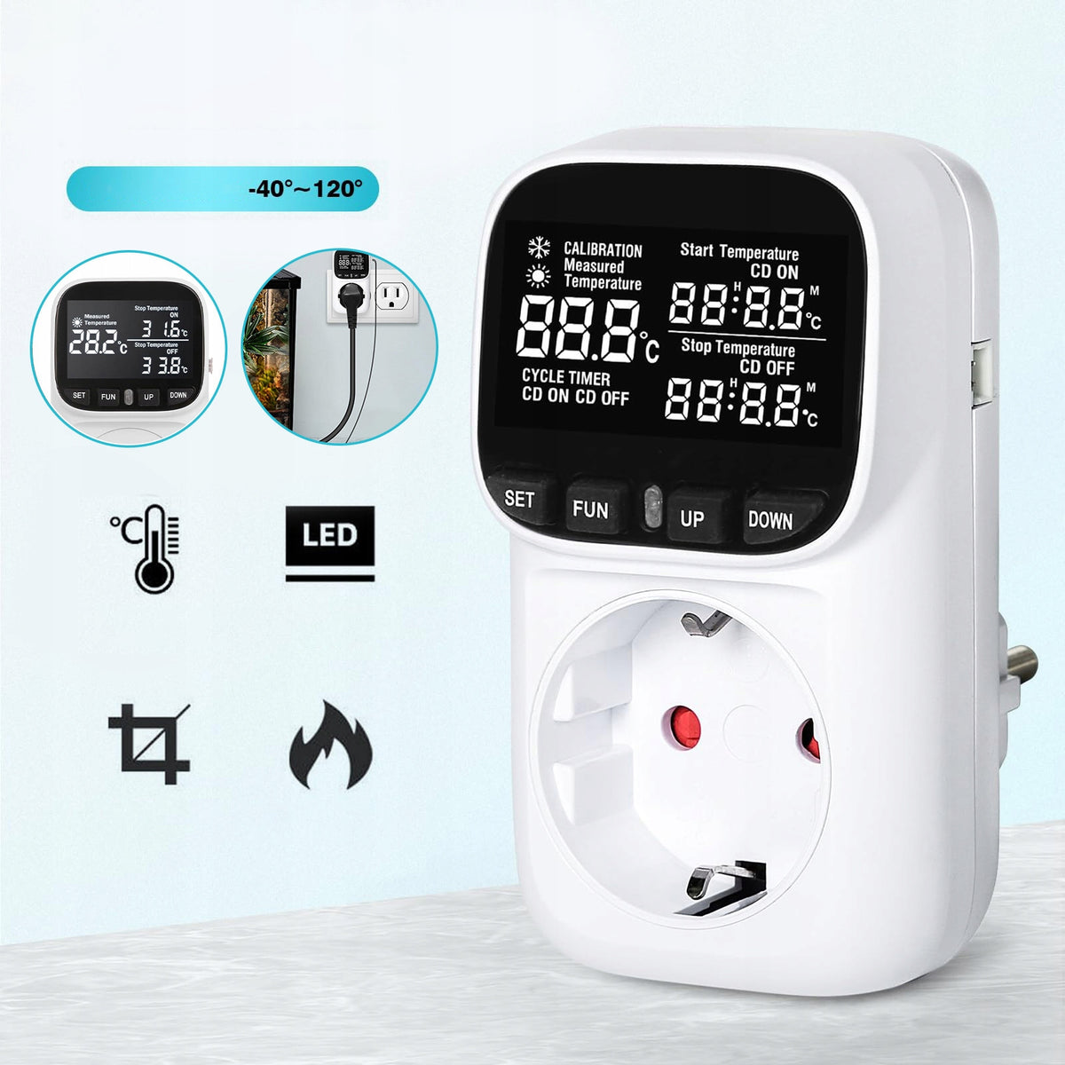 Termostat cyfrowy regulator temperatury gniazdko 16A 230V sterownik ogrzewania, termometr, do pieca jednofunkcyjnego
