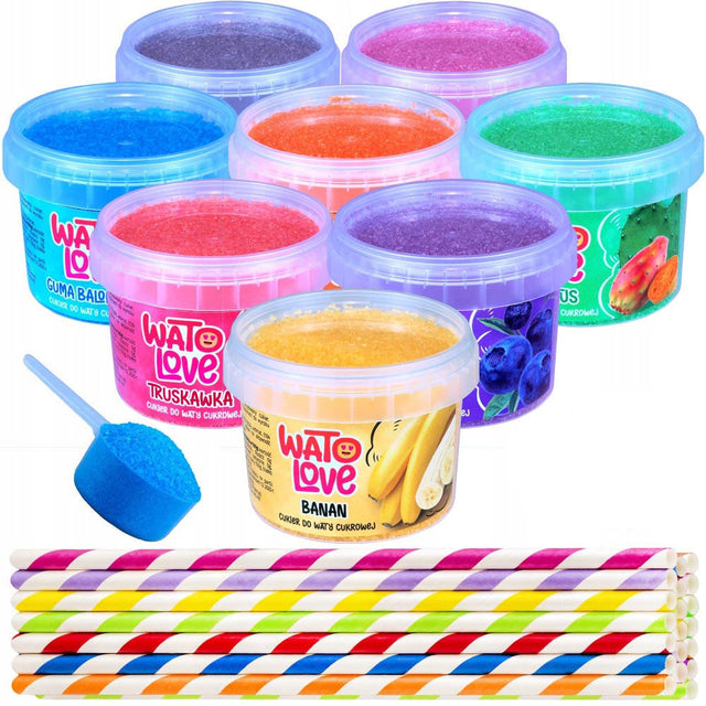 Kolorowy cukier do waty cukrowej 8x100g patyczki miarka Cukry do Waty 1 w