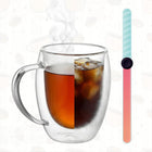 6x SZKLANKI TERMICZNE DO KAWY LATTE DRINKÓW HERBATY 350ml Z UCHEM ZESTAW podwójna ścianka, szkło bezbarwne, kubki do