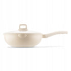 PATELNIA WOK Głęboka Indukcja GAZ POKRYWKA Konighoffer Creamy Marble 30 cm nieprzywierająca, do kuchenek ceramicznych i