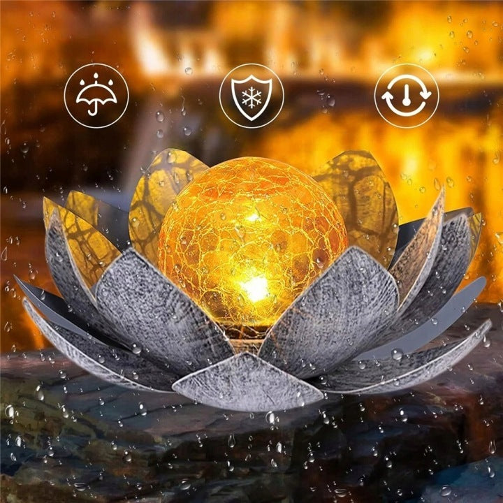 Lampa solarna Kwiat lotosu średnica 28 cm metalowa ip 44 znicz LED na grób, dekoracja nagrobna, lampion cmentarny