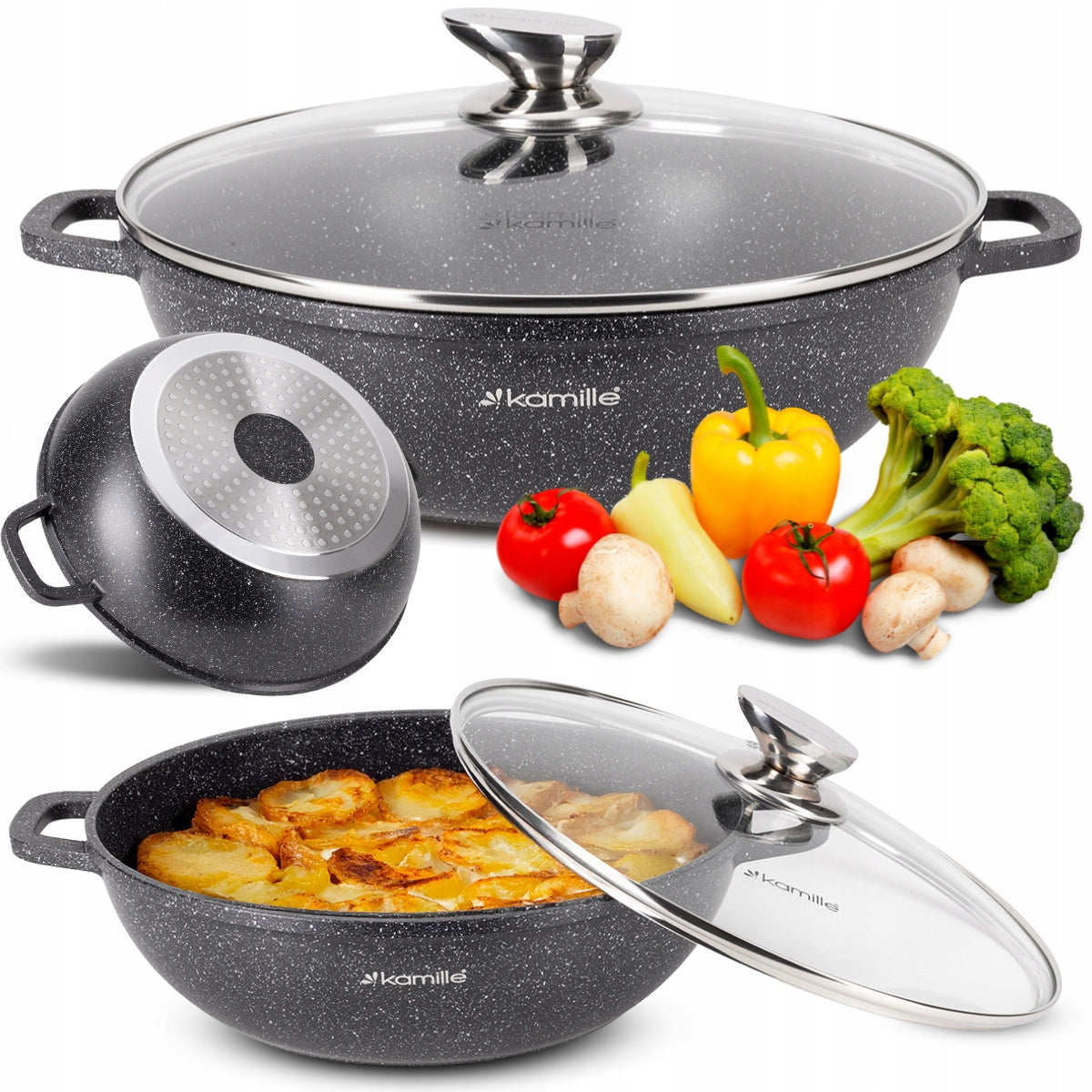 Garnek 4,0 L marmurowy Patelnia Wok brytfanna pokrywa indukcja GAZ kamille aluminiowy 28 cm do piekarnika zmywarki