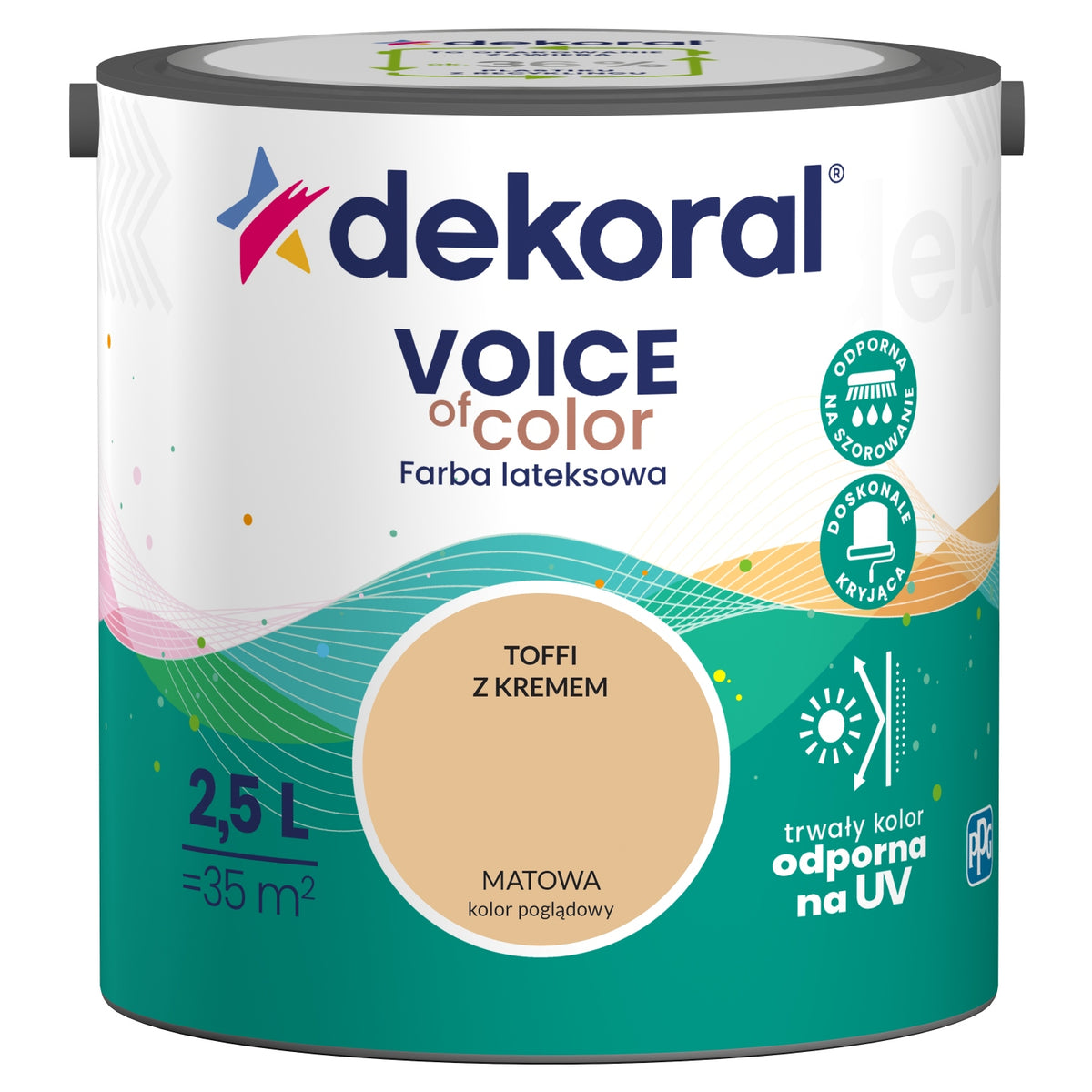 Dekoral Farba do ścian i sufitów Voice of Color toffi z kremem 2,5l Emulsja lateksowa, beżowa, matowa, wydajność 14 m²/l