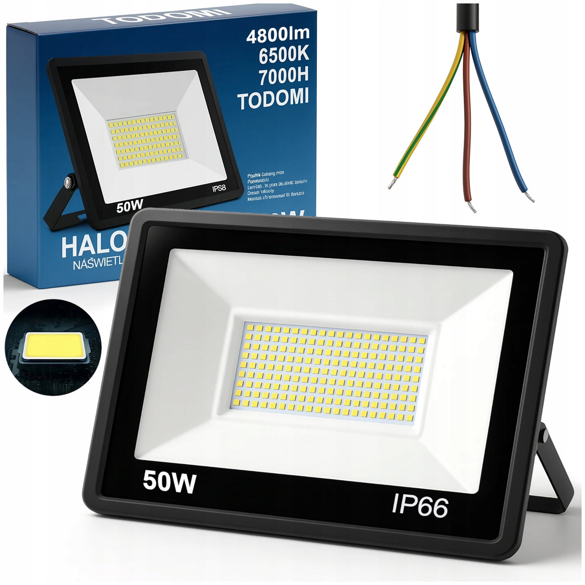 Halogen LED 50W naświetlacz slim zewnętrzny roboczy oszczędny do magazynu reflektor budowlany 5000 lm 6000K IP66 zimne