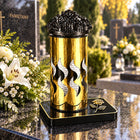 ZESTAW 2x DUŻY ZNICZ METALOWY MASYWNY ZŁOTY RÓŻA + WKŁAD + ZAPALARKA lampion nagrobny parafinowy 27 cm na grób