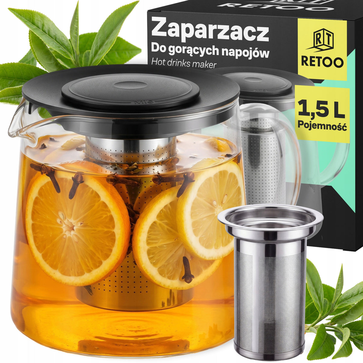 Szklany dzbanek do zaparzania herbaty 1.5l z zaparzaczem zaparzacz do kawy imbryk, 6 filiżanek, można myć w zmywarce